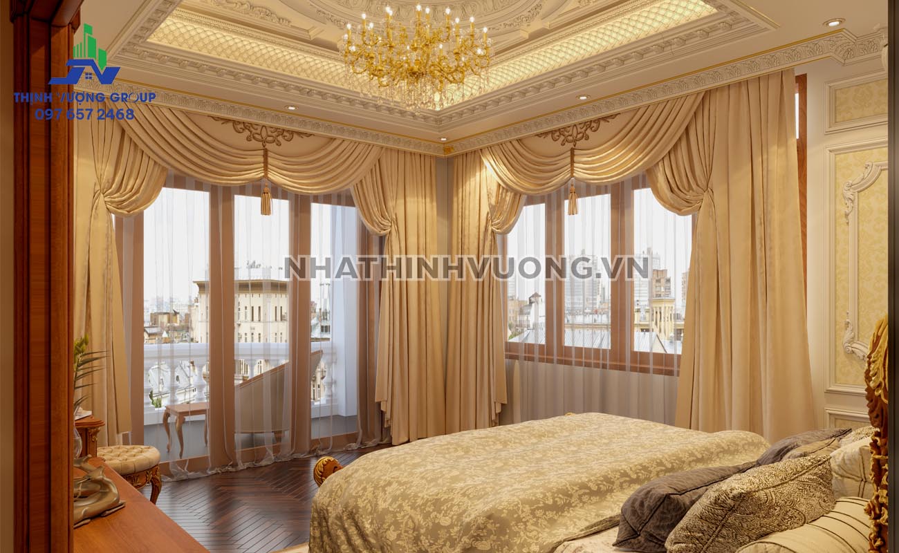 Phòng ngủ master được thiết kế với cửa sổ lớn giúp đón được nhiều ánh sáng 