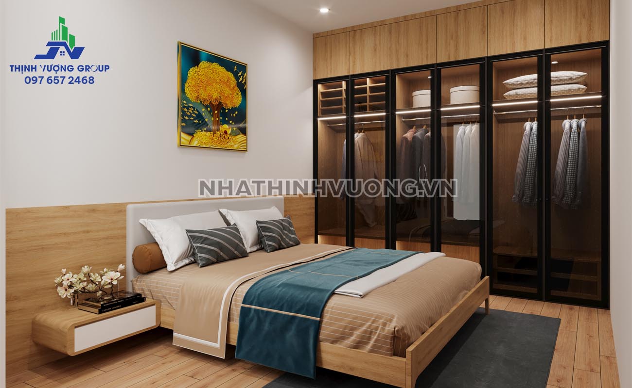 Phòng ngủ của mẫu thiết kế nội thất chung cư Ecopark được bố trí hợp lý và khoa học