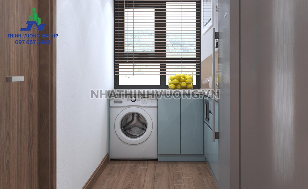 Máy giặt được bố trí ở trong phòng bếp nhằm tận dụng diện tích