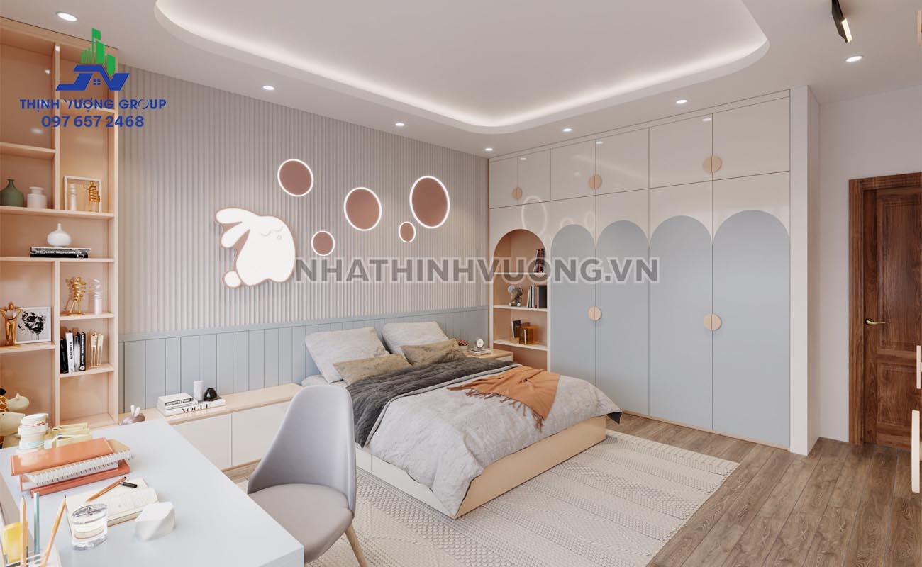 Phòng ngủ con mẫu thiết kế nội thất chung cư 2 phòng ngủ